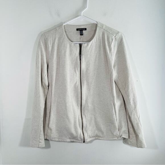Eileen Fisher Maple Oat Organic Cotton Round Neck  Zip-up Jacket Small - Picture 1 of 9